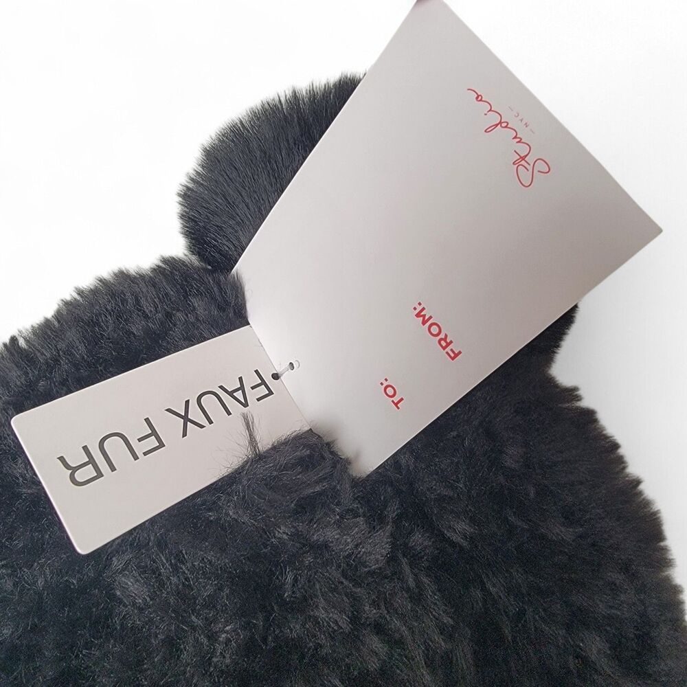 NWT Studio Faux Fur Beanie Women's Black Winter Hat Pom Warm Outdoors Stretch - Picture 2 of 6